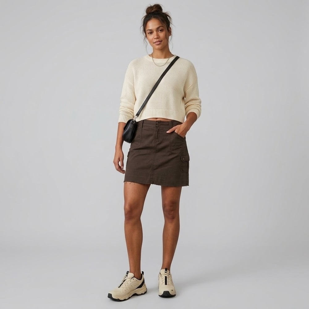 Vintage Gap Brown Cargo Mini Skirt Y2K Utility Raw Hem Gorpcore Grunge Size 12